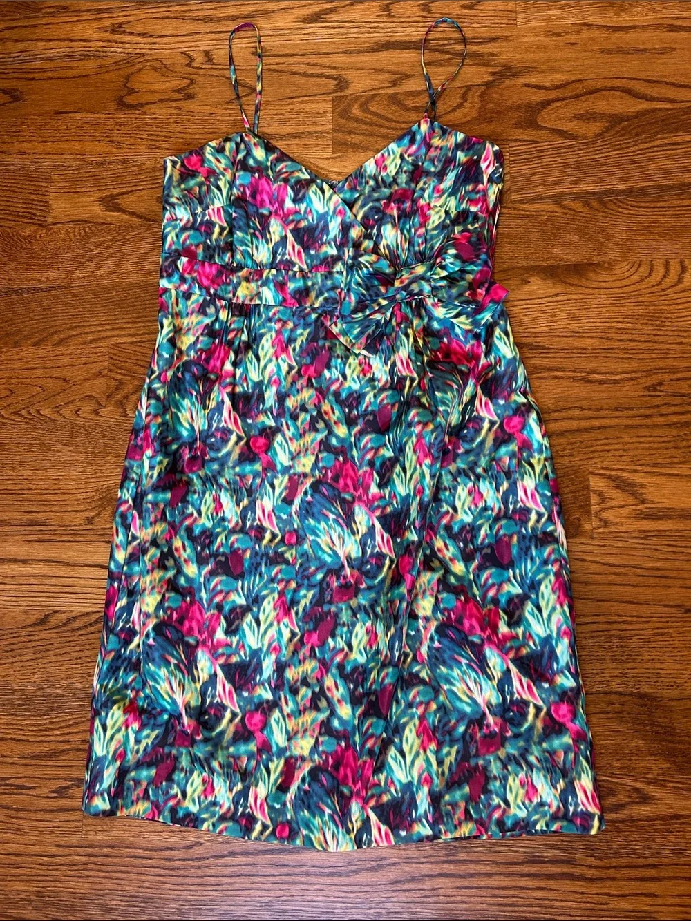 NWT 100% silk J. Crew Collection Green & Pink watercolor dress size 14